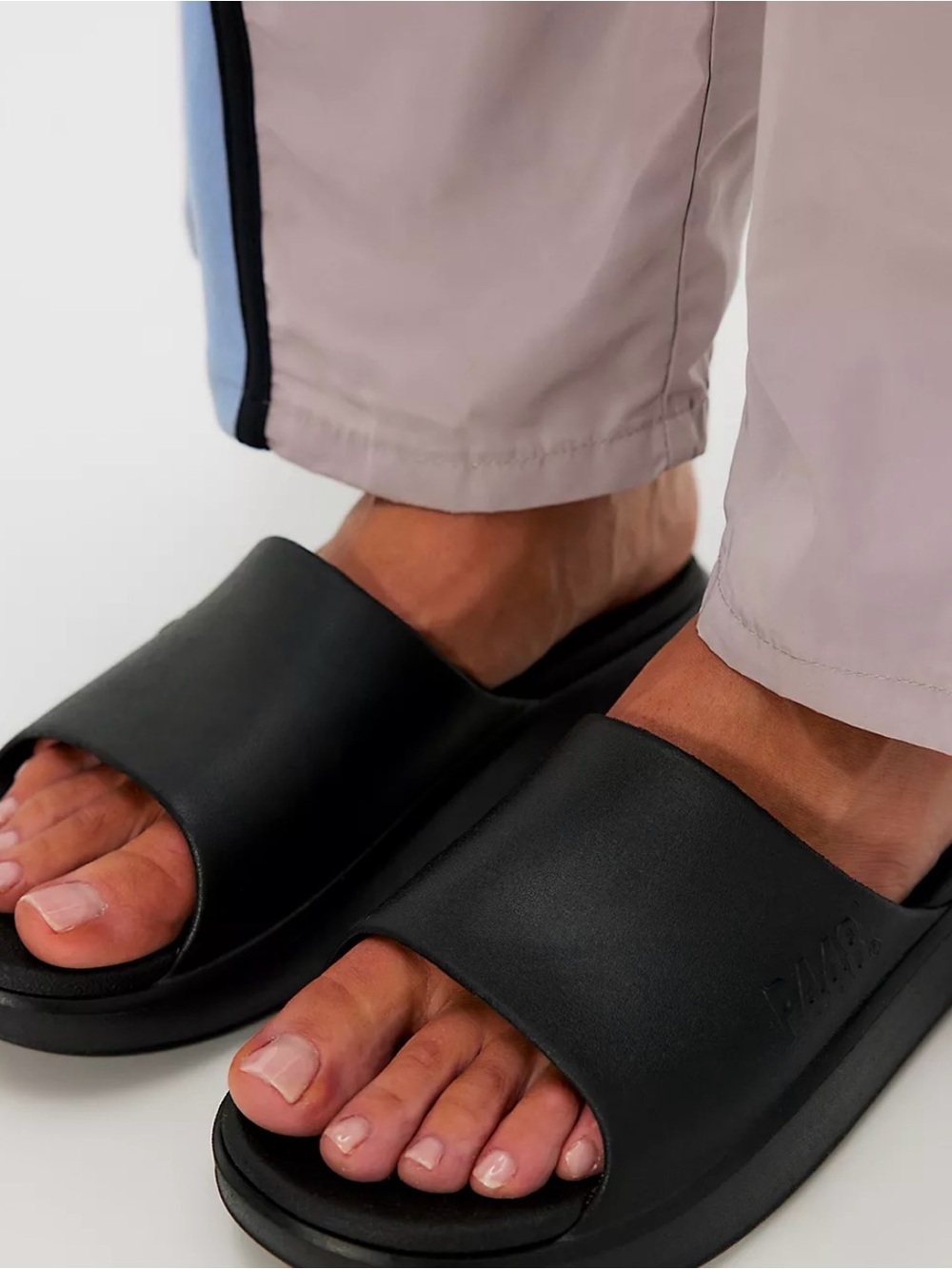 Free People Black Wide-Strap Slide Sandals